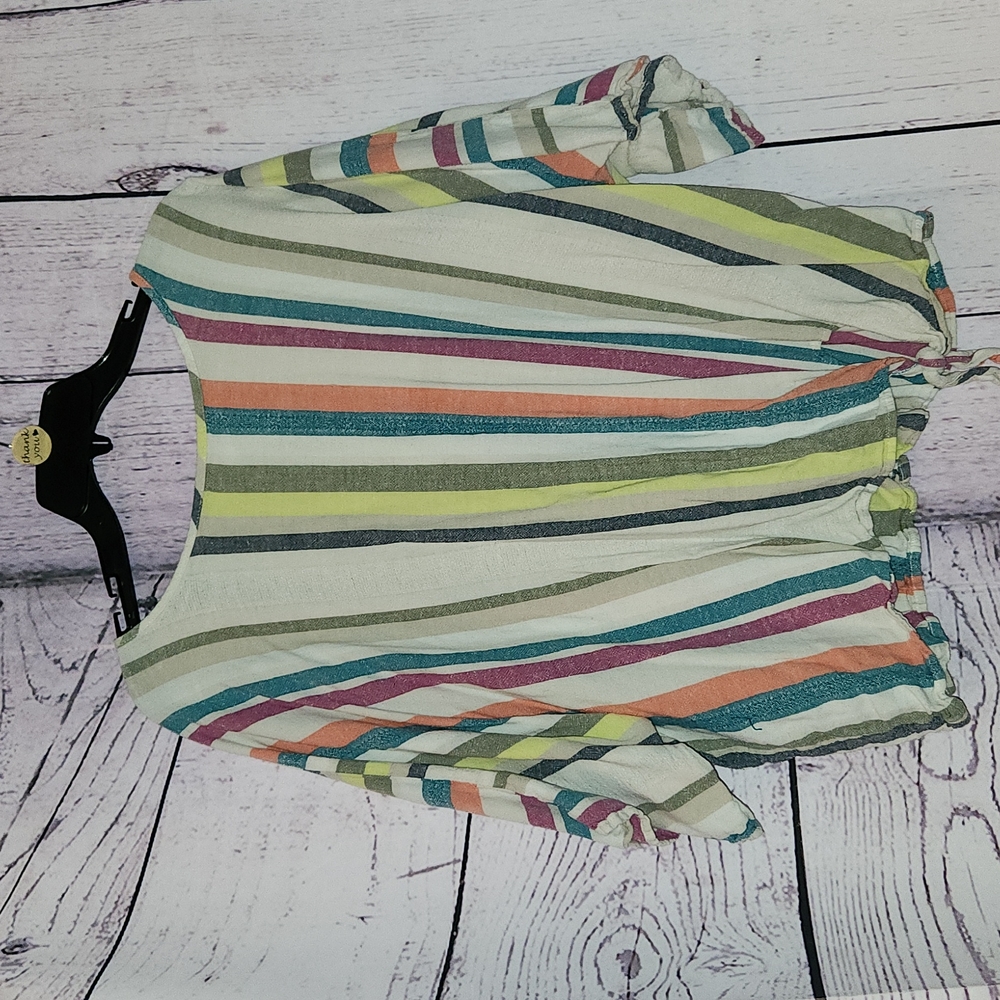 Time and Tru 1/2 sleeve stripped top with tie front